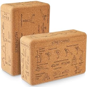 Cork Yoga Blocks 2 Pack Yoga Poses Teaching Cork Yoga Blocks, Suitable Poses for Beginners and Experts High Density Yoga Block with Non Slip Surface for Better Support, Balance Comfort