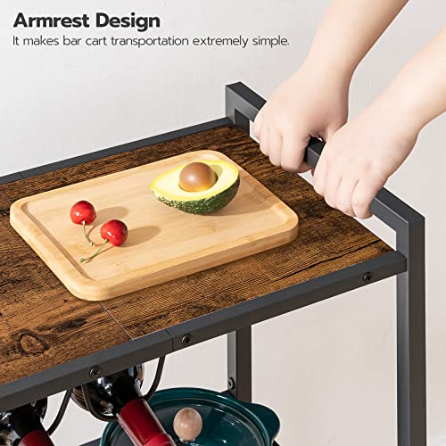 Hoobro Bar Cart, 3-Tier Serving Cart On Wheels, Kitchen Cart With Wine Rack And Cup Holder, With Freely Rotating And Lockable Wheels, For Dining Rooms, Living Room, Garden, Party, Bar Bf35Tc01G1 #TOP5