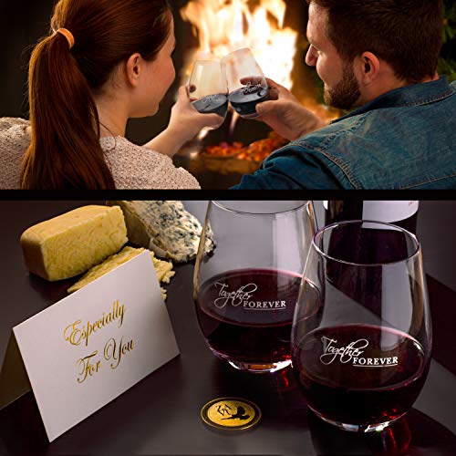 Crystal Stemless Wine Glasses Set Of 2. Precision Crystal. Hand Blown. Large 22Oz. Complete Gift Set. Engravable Gold Coin. Ideal For Anniversary Or Wedding #TOP2