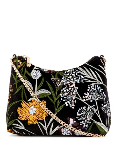 GUESS Bolsa de ombro Zalina com zíper superior, preta multi