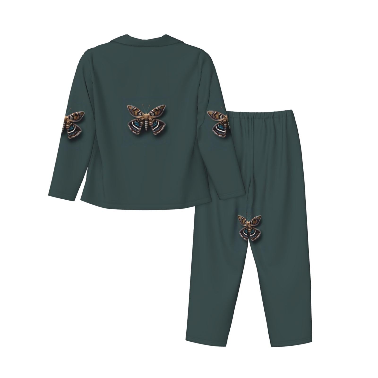 Bella stampa falena donna manica lunga pigiama set lounge pigiameria accogliente abbigliamento da notte loungewear quotidiano