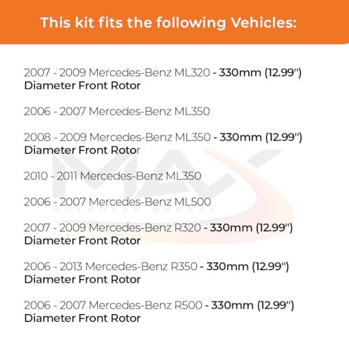 Image of Max Advanced Brakes Front Brake Kit Compatible With 2007 2008 2009 Mercedes-Benz ML320 ML350 ML500 R320 R350 R500 Replacement Premium OE Disc Brake Rotors and Ceramic Brake Pads