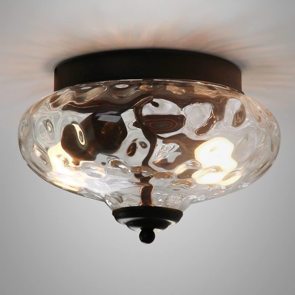 Plafonnier en verre ondulé d'eau luminaire rétro noir mat encastré chambre