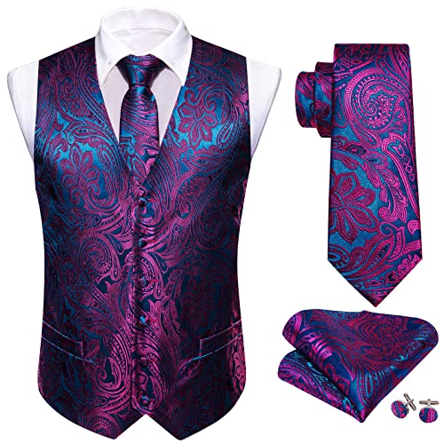 Image of Barry.Wang Men's Suit Vest Tie Bowtie Set Formal Silk Paisley Waistcoat Hanky Cufflinks Lapel Pin Set Wedding Party 7PCS