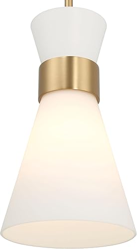 Miniatura 7 de Robert Stevenson Lighting Kit - Lámpara de techo moderna minimalista de cristal de ópalo cónico y metal, blanco y dorado