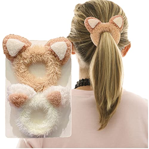 1 Pair Furry Hair Scrunchies Cute Hair Bands With Cat Deer B