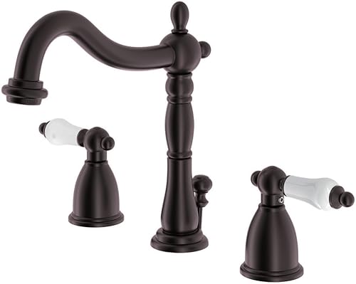 Kingston Brass KB1975PL Heritage Grifo de lavabo generalizado con manija de palanca de porcelana, bronce aceitado