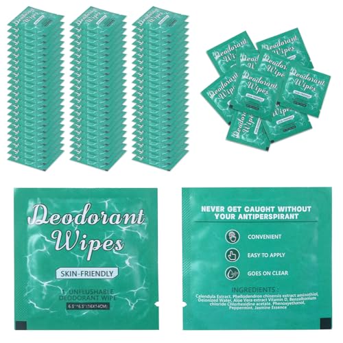 Image of 100Pcs Travel Deodorant Wipes, Travel Size Mini Deodorant Wipes Bulk for Homeless, Individually Wrapped Body Cleaning Supplies for Women Wet Armpit for Body Cleaning Jasmine