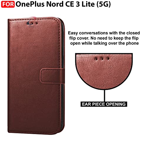 Image of CEDO Flip Cover for OnePlus Nord CE 3 Lite (5G) | Leather Finish | Inside Pockets & Inbuilt Stand | Shockproof Wallet Style Magnetic Closure Back Case Flipcover (Brown)