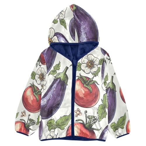 Vegetable Floral Pattern Print Toddler Fleece Jacket Girl Boys Hooded Fleece Jacket Coat Warm Outwear Zip-up 3-10T