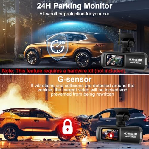 Dashcam 4K+1080P, WiFi Dash CAM Coche Grabadora Camara Vigilancia Coche Cámara para Coche con Tarjeta SD de 64GB, Visión Nocturn, WDR, Sensor G, Monitor de Aparcamiento 24H, Grabación en Bucle 4 Dashcam 4k+1080p, Wifi Dash Cam Coche Grabadora Camara Vigilancia Coche Cámara Para Coche Con Tarjeta Sd De 64gb, Visión Nocturn, Wdr, Sensor G, Monitor De Aparcamiento 24h, Grabación En Bucle
