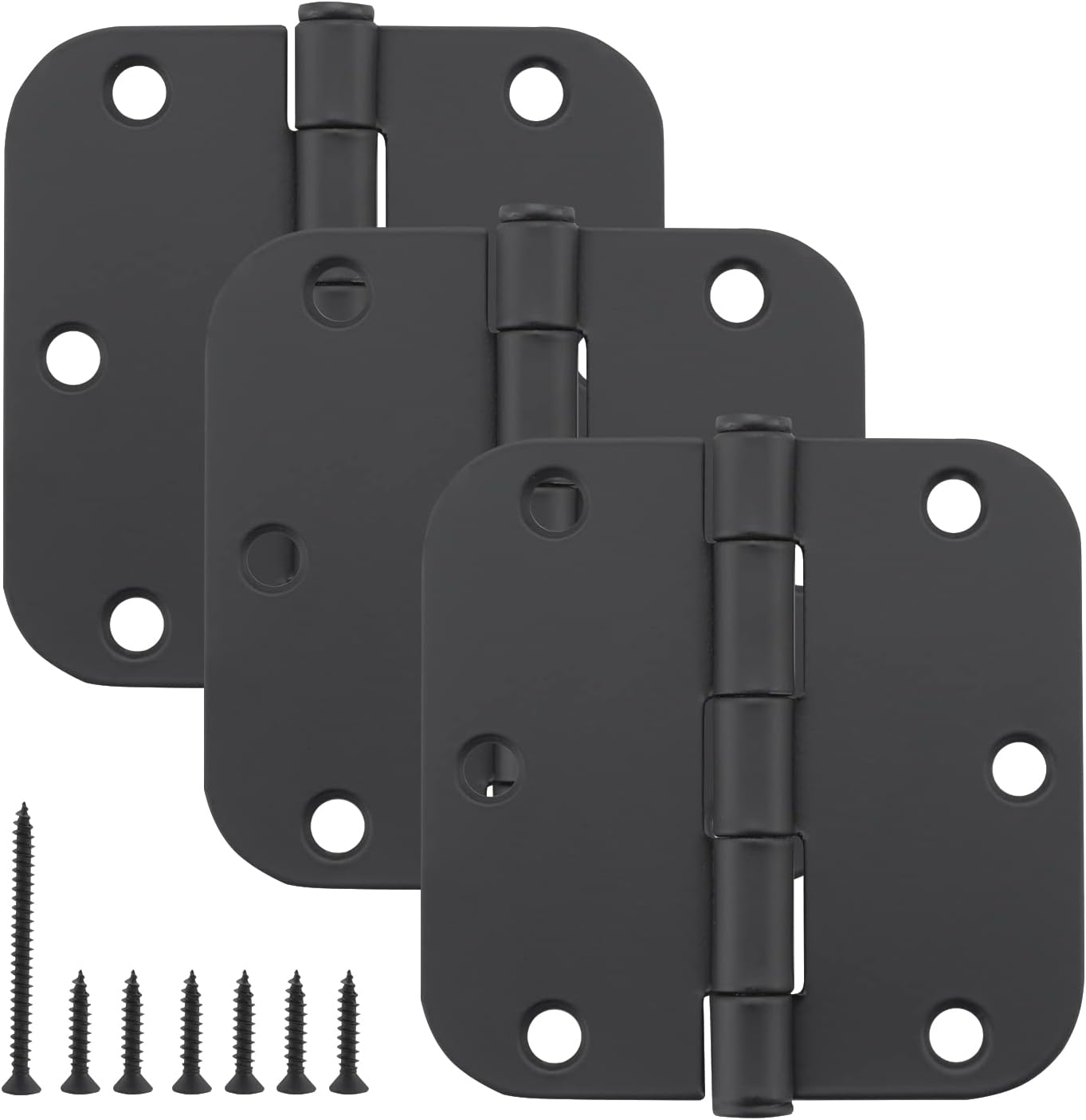3 Pack Rounded Matte Black Door Hinges 3.5 Inch Interior Door Hinges