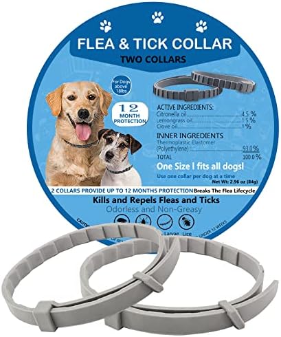 Dog Flea Collars, Dog Flea and Tick Collars,2 Collars, Safe and Natural, One Size Fits All