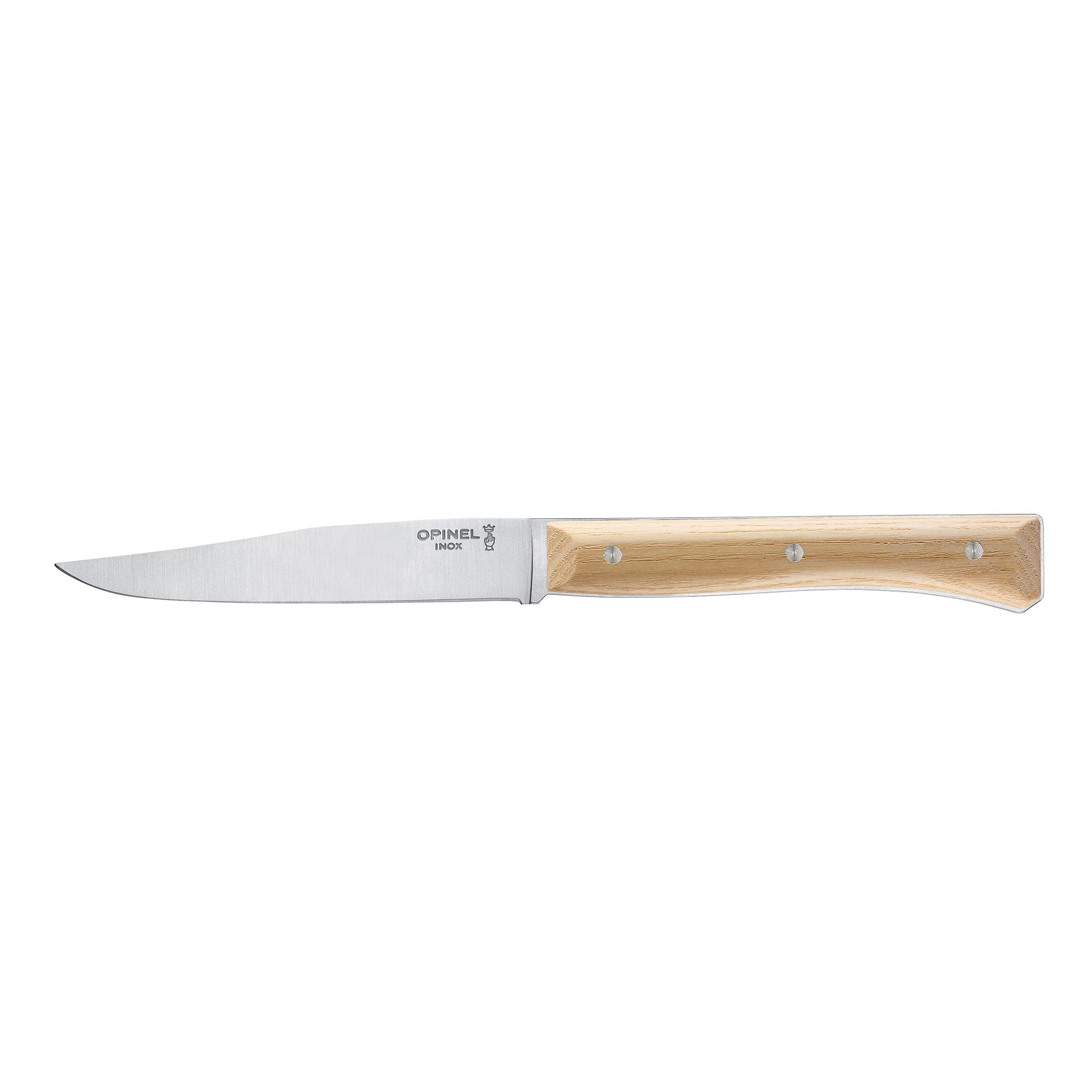 OPINEL - Set di 4 Coltelli da Tavola Facette in Frassino - Lama Liscia in Acciaio Inossidabile - Manico in Legno di Frassino - Garanzia a Vita - Fabbricazione Francese