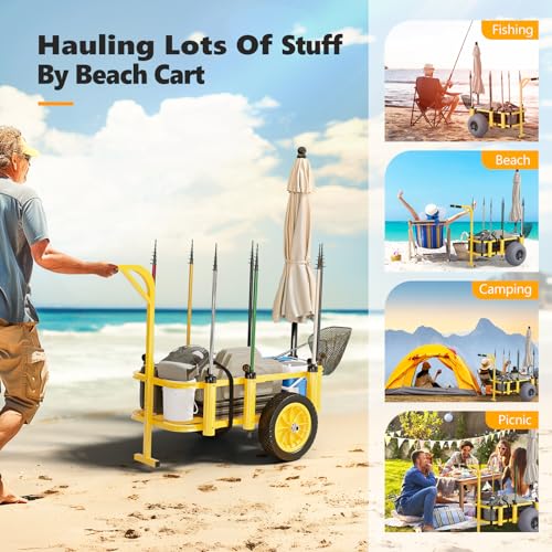 Bonnlo Carrinho de pesca de praia, carrinho de praia com pneus grandes sem ar de 30 cm, reboque de p