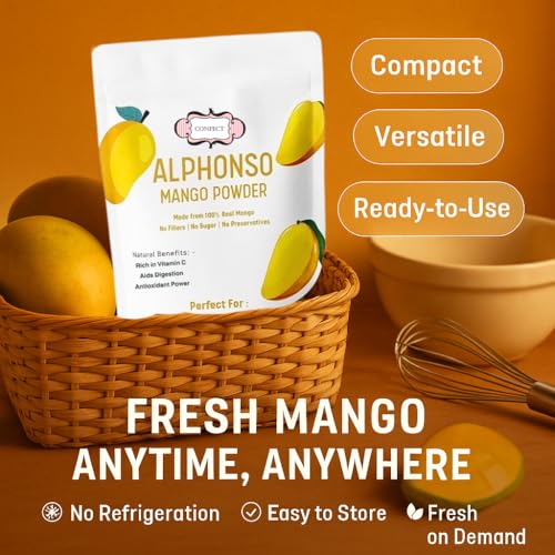 Image of Confect Mango Alphanso Powder | Pure & Natural Fruit Powder for Smoothies, Baking, Beverages, Juices, Tea & DIY Recipes | Vegan, Gluten-Free, No Added Sugar - 200 Gms