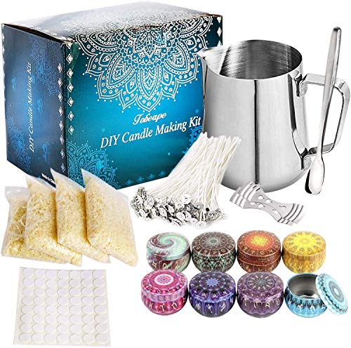 Candle Making Kit - DIY Candle Craft Tools Including Candle Wax Melting Pot, 4 Pack Beeswax, 8 Candle Jars, 50 Candle Wicks, 2 Candle Wick Clip, Wicks Sticker and Mixing Spoon