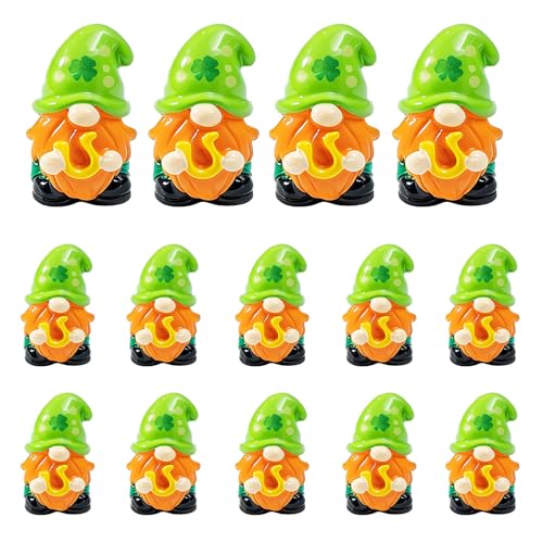 MM MEGIJAAKI 14 Pcs Mini Leprechaun Figurine Gnomes St. Patrick's Day Tiny Figurines to Hide, Green Shamrock Gnomes for Leprechaun Trap Treasure Hunt (14)