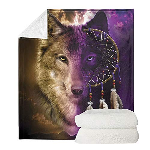 chaqlin Manta de felpa ligera y acogedora para dormitorio, sala de estar, sofá, estampado de lobo animal, 150 x 200 cm Cover