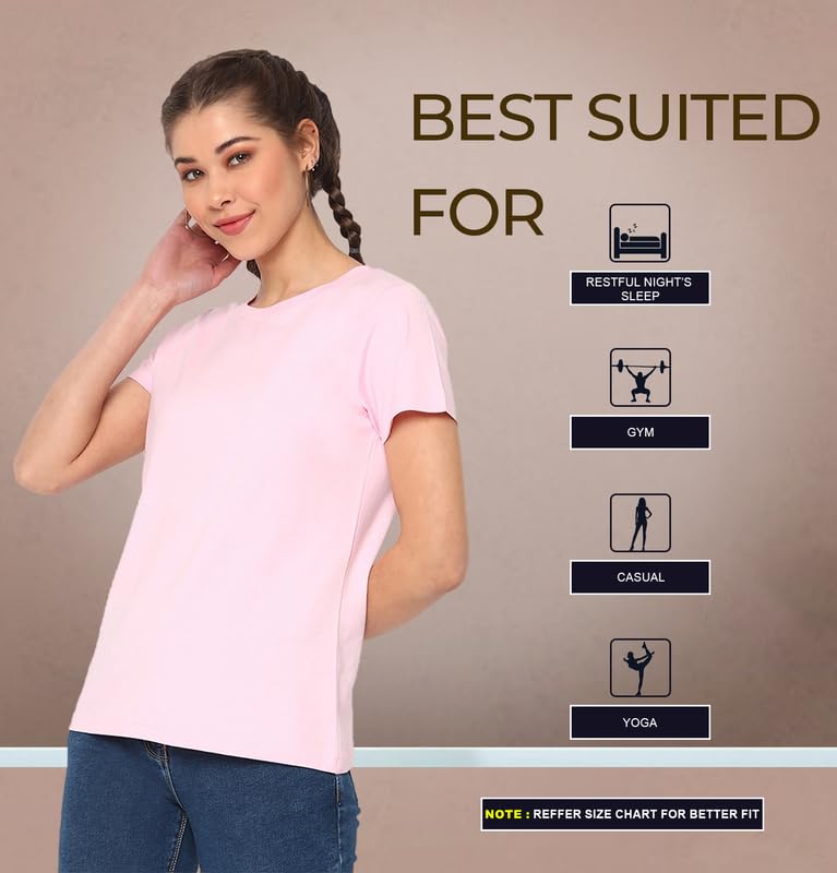 Image of Sleepynuts Women's Plain Round Neck Regular Fit Half Sleeve Cotton T Shirt