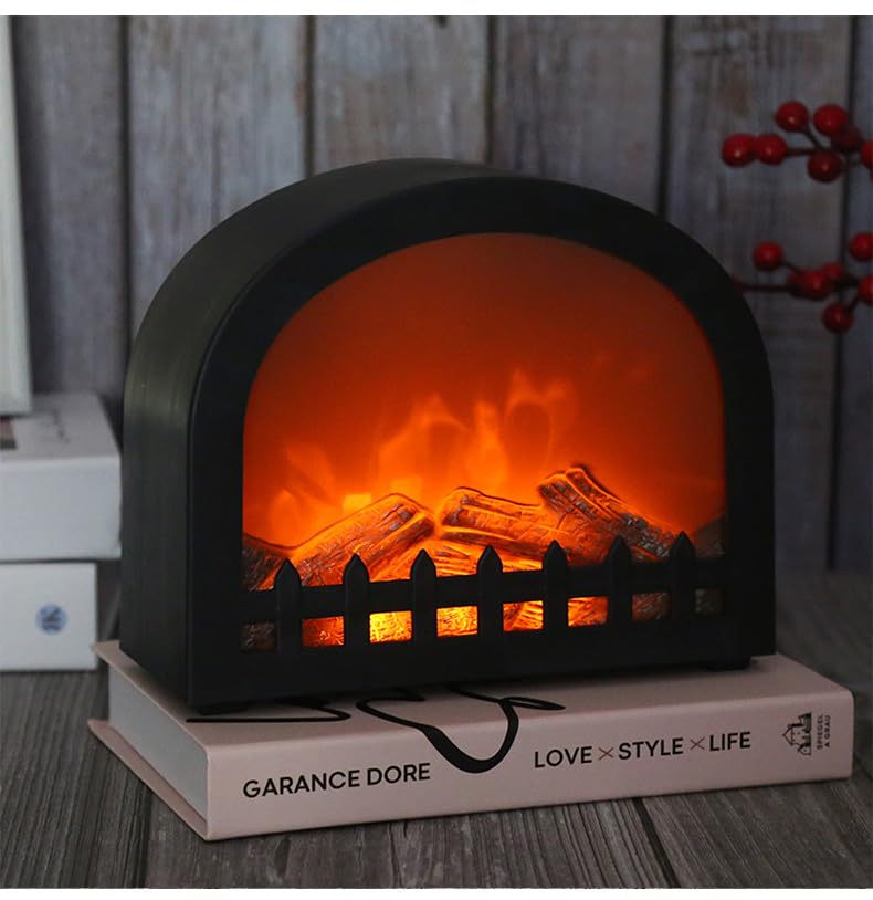 WowWarm - Faroles decorativos para chimenea, pequeña chimenea falsa para interiores y exteriores, lámpara LED con efecto de llama, funciona con baterías/USB (sin función de calentador) 6