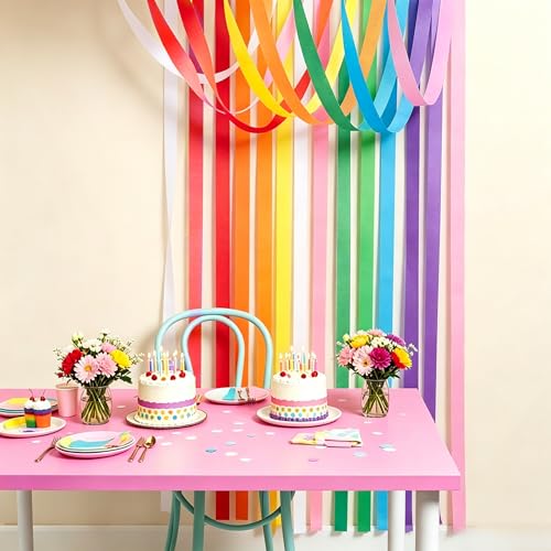 Image of 8 Rolls Crepe Paper Streamers in 8 Colors, Wedding Birthday Baby Shower Graduation Colorful Candyland Party Decoration Backdrop, Rainbow DIY Supplies, Colored Living Room Bedroom Decor, Art Crafts