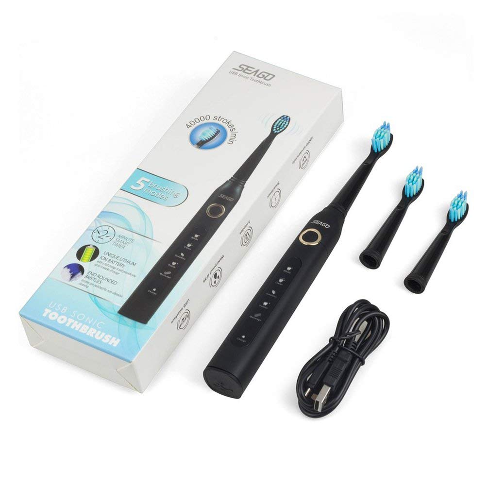 SHUANGCONG Seago SG-507 USB Recargable Cepillo de Dientes eléctrico Resistente al Agua Inteligente Cepillo de Dientes Negro