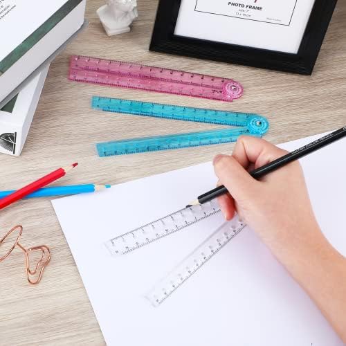 Greoer 3 Pieces Folding Ruler, 30cm Foldable Ruler 15cm Transparent Straight Ruler, Flexible Plastic Ruler Bendy Geometric Ruler For School Children Kids Office