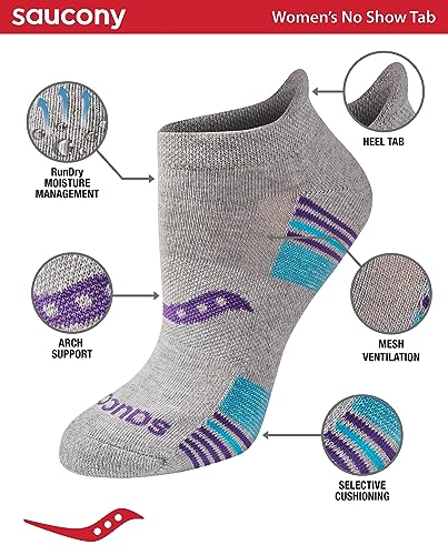 Image of Saucony Women's RunDry Performance Heel Tab Athletic Socks, Available in S-L (8, 16, 24 Pairs)