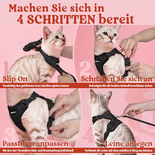 rabbitgoo Katzengeschirr mit Leine Softgeschirr für Katze Brustgeschirr Cat Harness Katzengarnitur Ausbruchsicher Verstellbar Katzenweste Schwarz XS