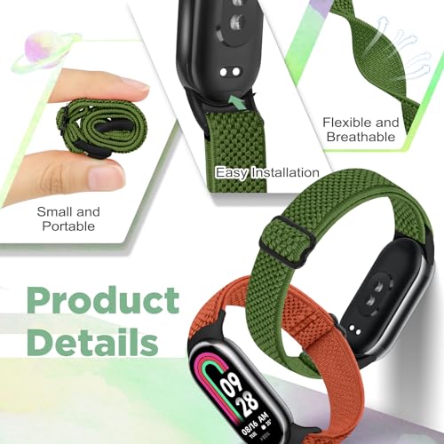 Image of Bcuckood Elastic Bands Compatible with Xiaomi Mi Band 8 Women Men, Stretchy Solo Loop Soft Nylon Elastic Strap Replacement Wristband for Xiaomi Mi Band 8,3 PCS