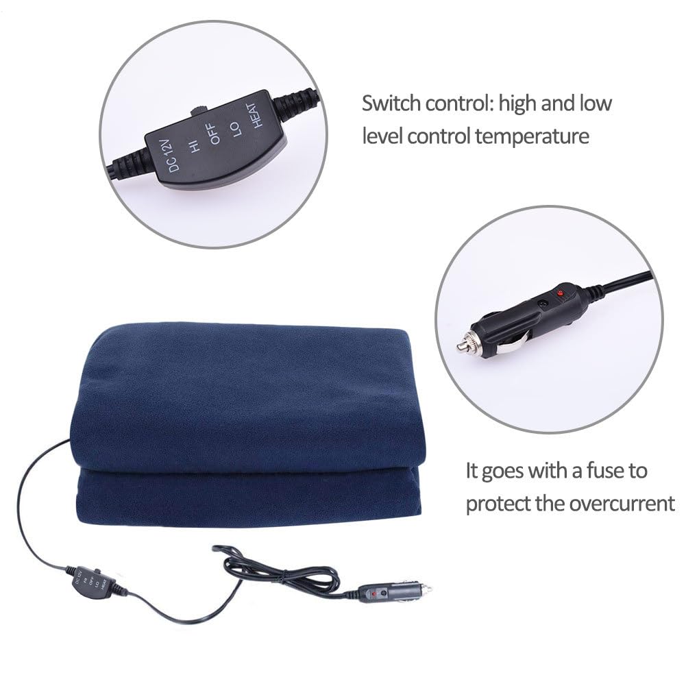 Generico Manta de forro polar, 12 V, 3 niveles, elige manta eléctrica para coche – Suministros para la calefacción del coche aptos para climas fríos, viajes, camping de larga distancia