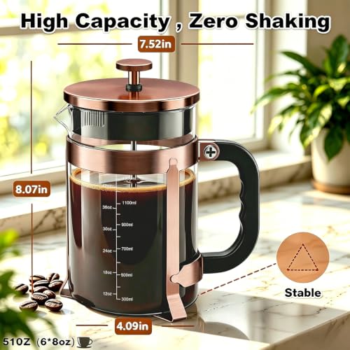 Image of QUQIYSO French Press 51oz,Large French Press Thickened Glass Coffee Press