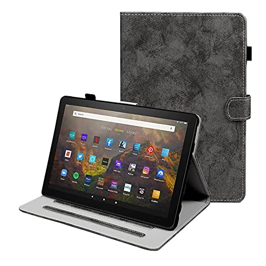 Kindle Fire HD 10 Tablet Case & Fire HD 10 Plus Case(11th Generation,2021 Model Release),Auto Sleep/Wake Multi-Angle Stand Folio Cover for Amazon Fire HD 10 Tablet with Pocket/Card Slots,Grey