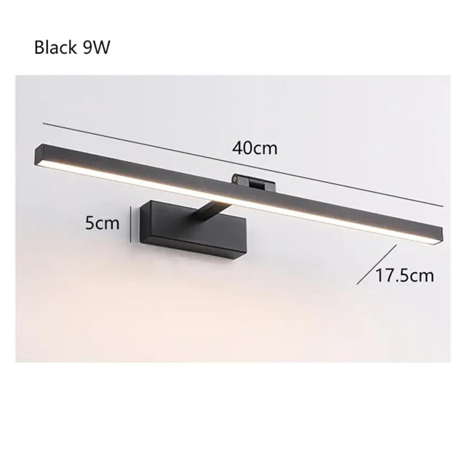 Oświetlenie obrazu, 9W 40CM LED metalowy akrylowy kinkiet, łazienka salon kryty domowy hotel dekoracja długie paski przednie światło szafki(Three colors,Nero)