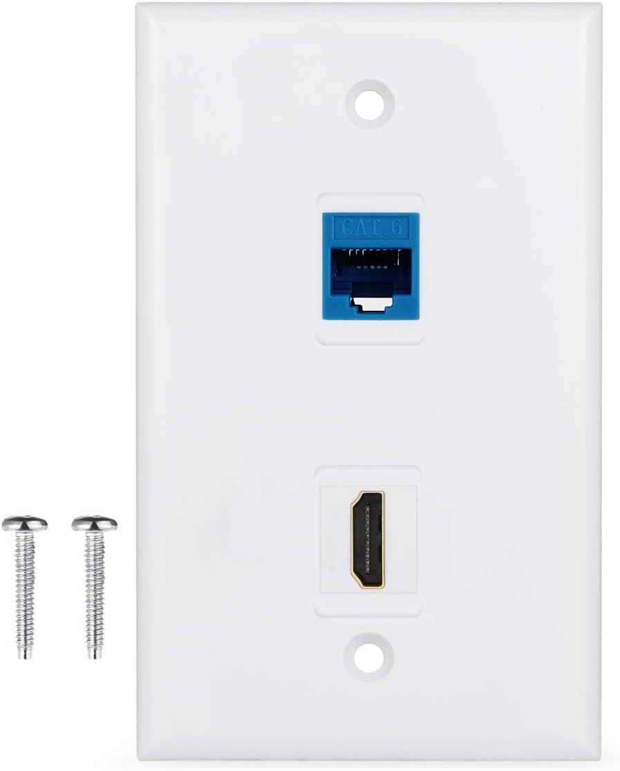 HDMI and Ethernet Wall Plate - 4K HDMI RJ45 Cat6 Ethernet Wall Plate Female to Female for HDTV …