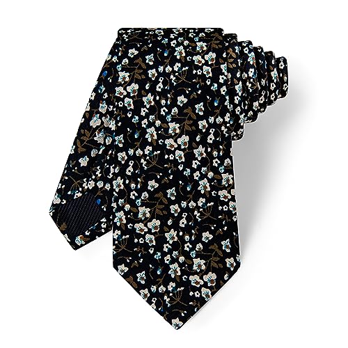 Image of YourTies Cotton Floral Tie for Men 2.5 inch Printed Skinny Necktie Pocket Square Tie Clip Set Flower Wedding Party Groom