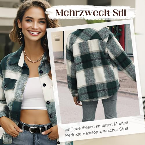 Women's Flannel Plaid Shacket 2025 Fall Outfits Long Sleeve Button Down Shirts Jacket Coats with Side Pockets3