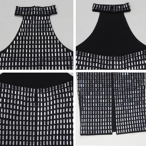 Image of Jigfar Women Sexy Elegant Rhinestone Halter Party Night Bodycon Formal Maxi Dress(FK3521,Black,XL)