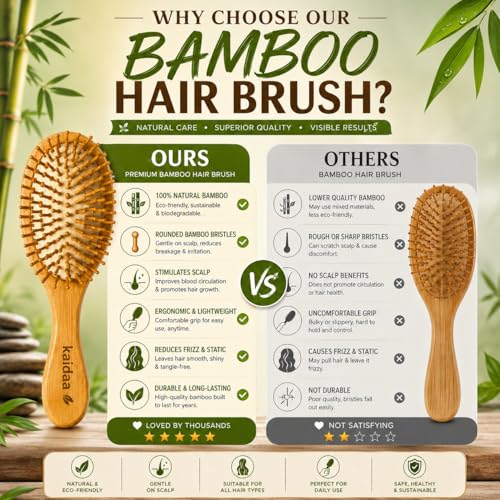 Image of KAIDAA Neem Bamboo Wooden Hair Brush Soaked in Amla & Bhringraj oil | Anti-Static Detangling Brush