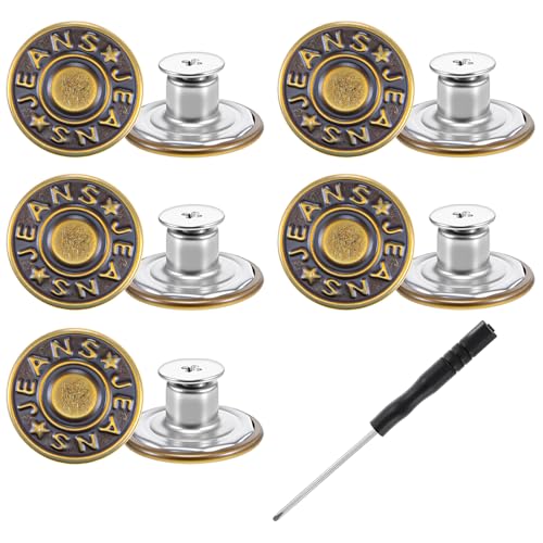 10 Sets Jean Buttons for Loose Jeans 17mm Jean Button Replacement Removable Jean Buttons Replacement Repair Kit with Threads Rivets and Screwdriver Zinc Alloy Jeans Button Repair Kit