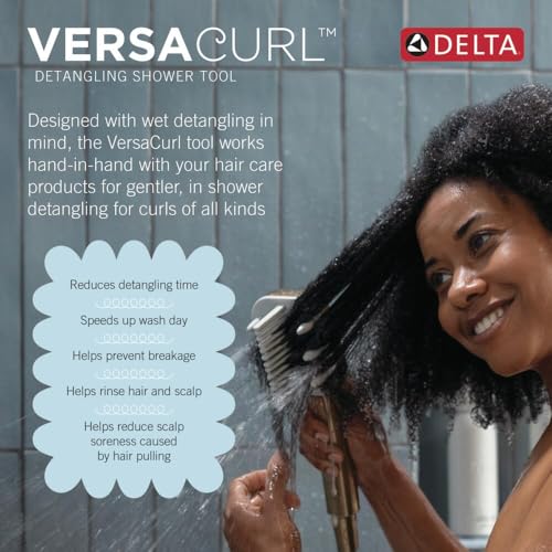 Image of Delta VersaCurl Detangling Handheld Shower Head Tool for Curly Hair with 3 Curl Defining Brush Inserts Included, Detangler Brush Hand Shower with Hose, Spotshield Brushed Nickel 74B430SN
