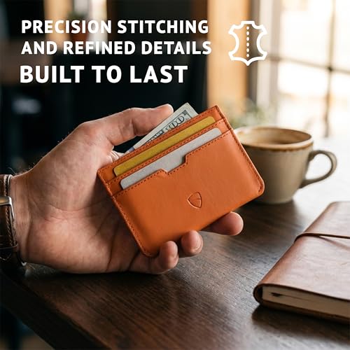 Image of Vaultskin MOORGATE Slim Card Holder - Minimalist Leather Wallet with RFID Blocking, Front Pocket Credit Card Case for Men & Women
