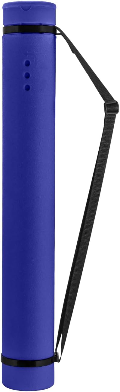 JJRING Blue Poster Tube, 25" to 40" Extendable Poster Storage Holder Tube with Carrying Strap, Poster Carrying Case for Blueprints, Scrolls, Maps and Architect Papers Blue 1 Pack