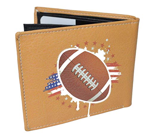 Leatherboss Printed American Football Sports Bifold Credit Card Cash Holder Wallet with Gift box for men (Football)