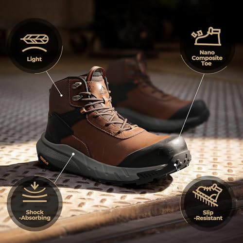 Image of NORTIV 8 Composite Toe Boots for Men - Waterproof Lightweight Non-Slip ASTM F2412-24 & ASTM F2913-24 Safety Work Boots for Warehouse & Construction, VaporGuard-Nano