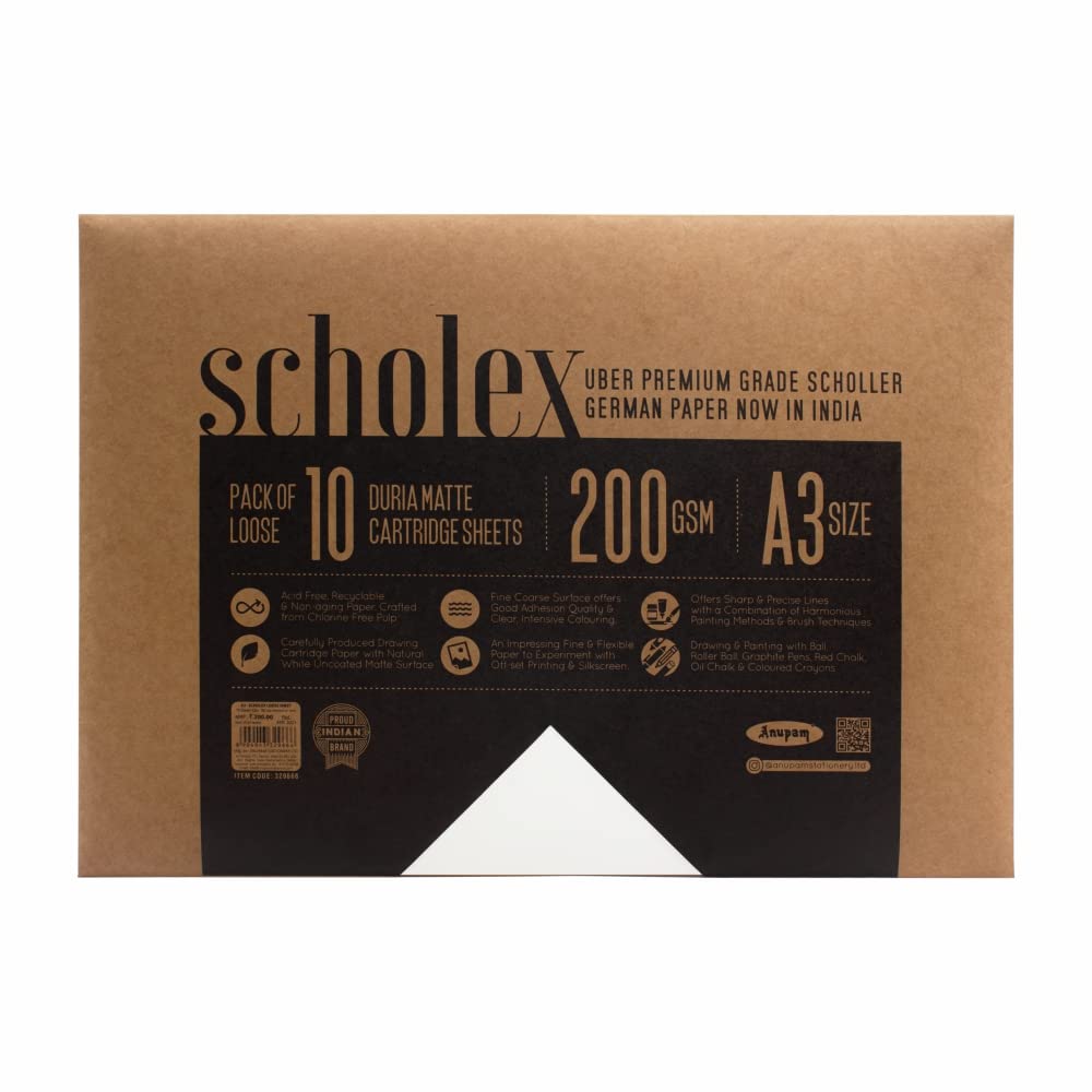Anupam Scholex Duriamatte Cartridge Paper for Sketching Drawing Paper 200 GSM 10 Loose Sheets - A3 (B0BM4T3Y2F) Amazon Price History, Amazon Price Tracker