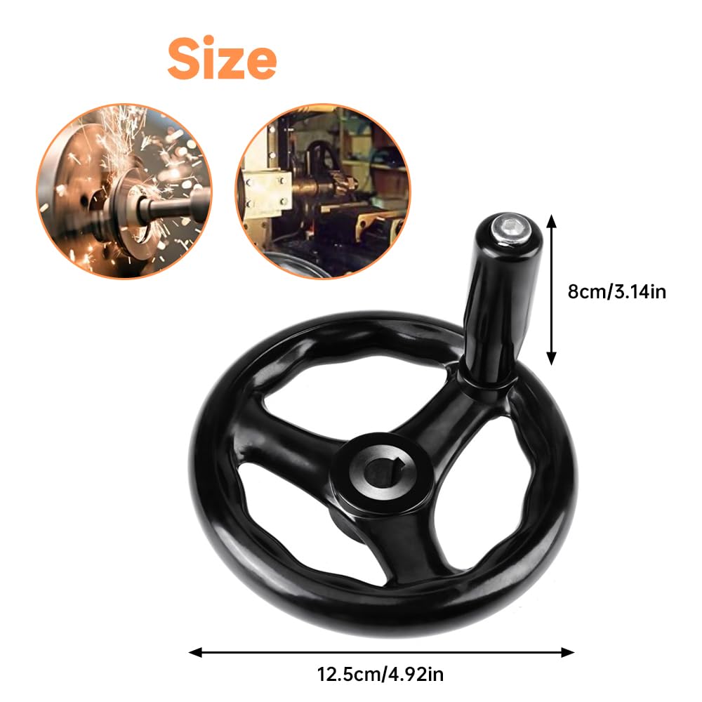Volant De Manivelle 125 Mm 3 Rayons – Poignée Pliable Pour Fraiseuse, Tour, Perceuse (Noir, Ø Trou 12 Mm)