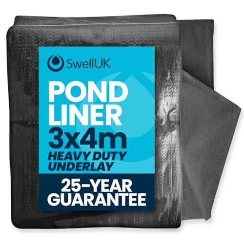 Swell UK 4m x 3m Pond Liner | 25-Year Guarantee | Heavy Duty Underlay | UV Resistant | Garden Fish Ponds