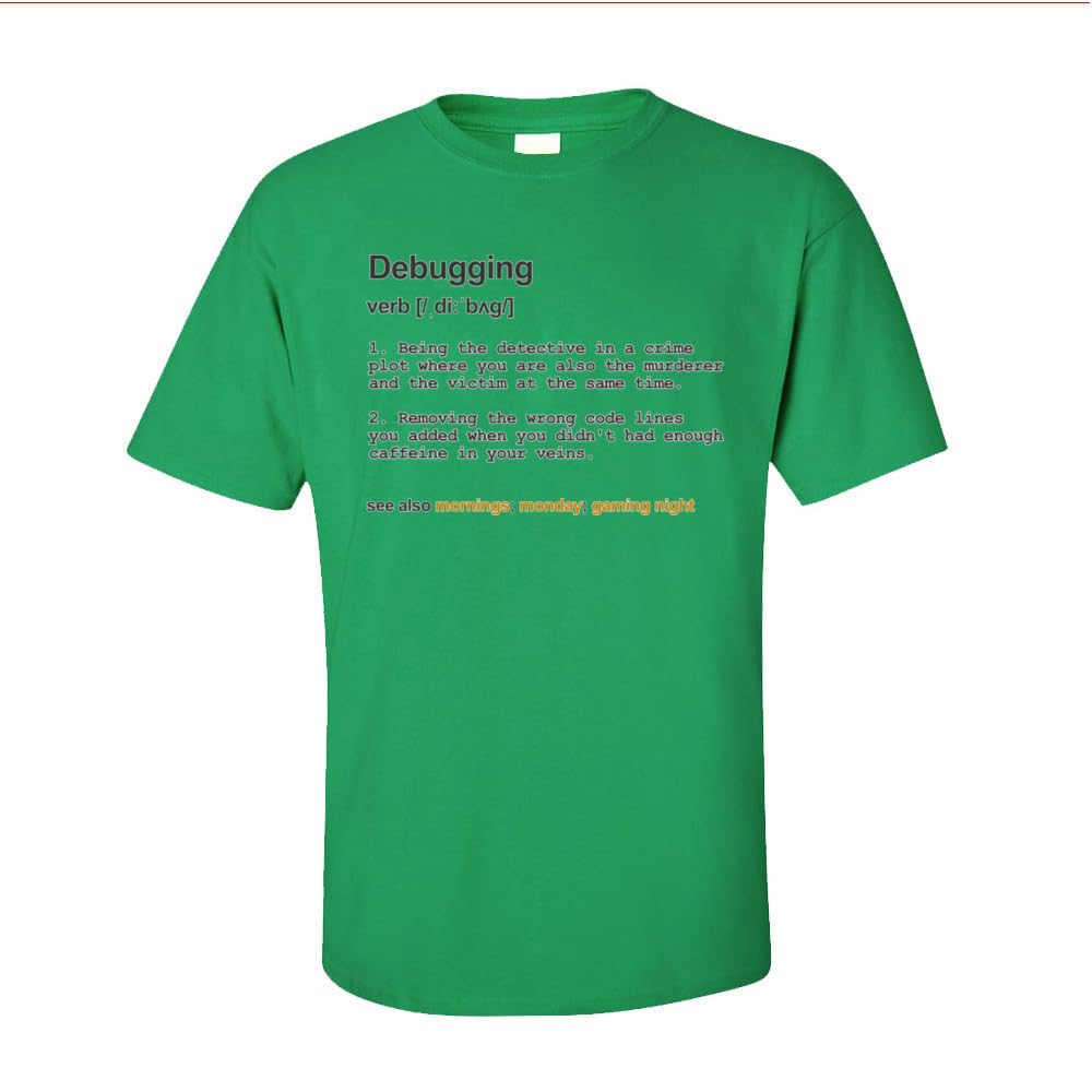 Geek Men T Shirt Debugging Male Tops & Tees O-Neck Summer/Autumn 100% Cotton T-shirts Simple Tee-Shirt For Programmer (Green, XS)